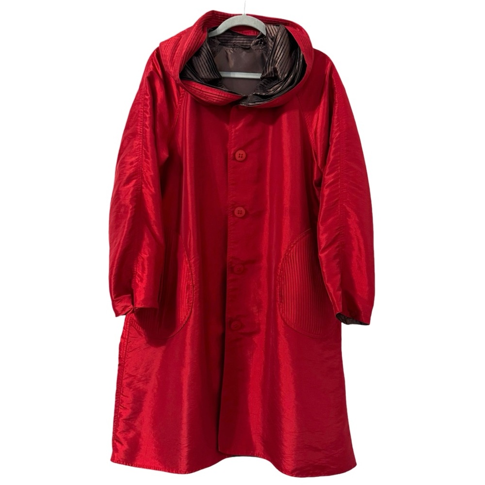 UBU Womens Hooded Button Front Reversible Walker Coat Small Red Brown Reversible